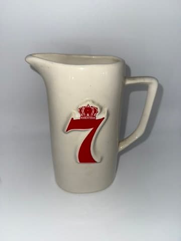 Vintage Seagram's 7 Crown Ceramic Pitcher 7" White Red