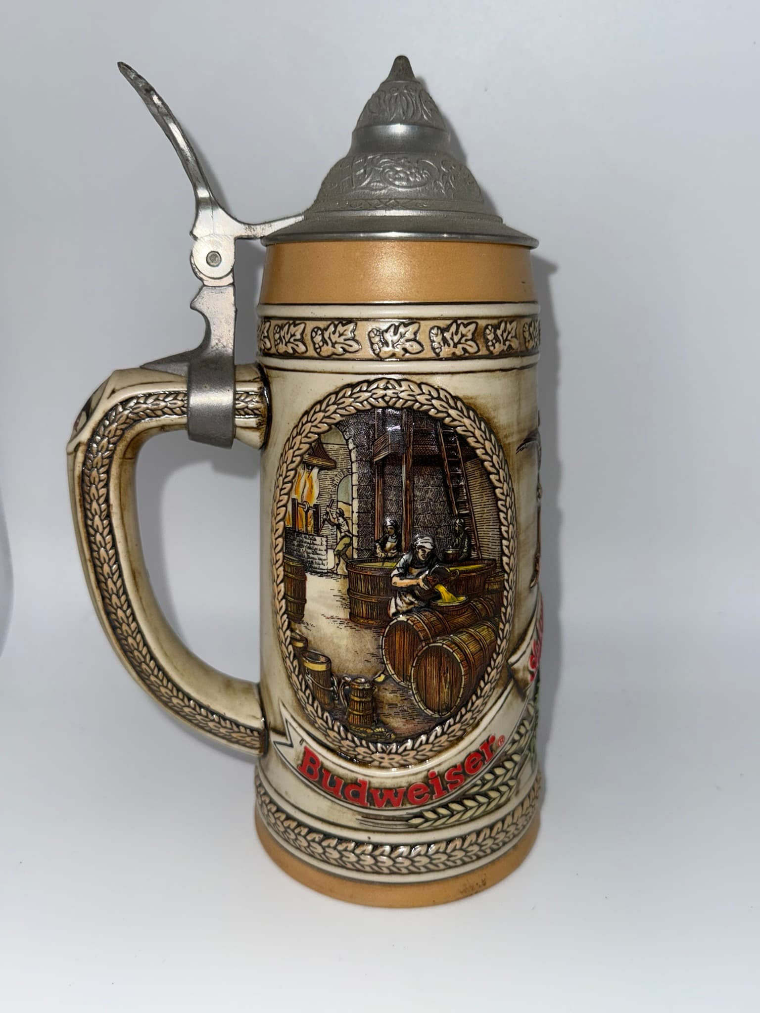 Vintage Budweiser Beer Stein with Pewter Lid - Great Condition