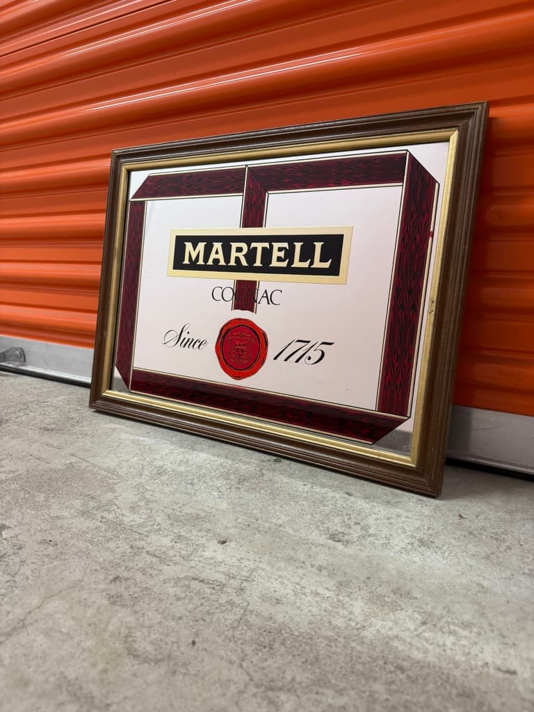 Vintage Martell Cognac Reverse Painted Mirror Sign
