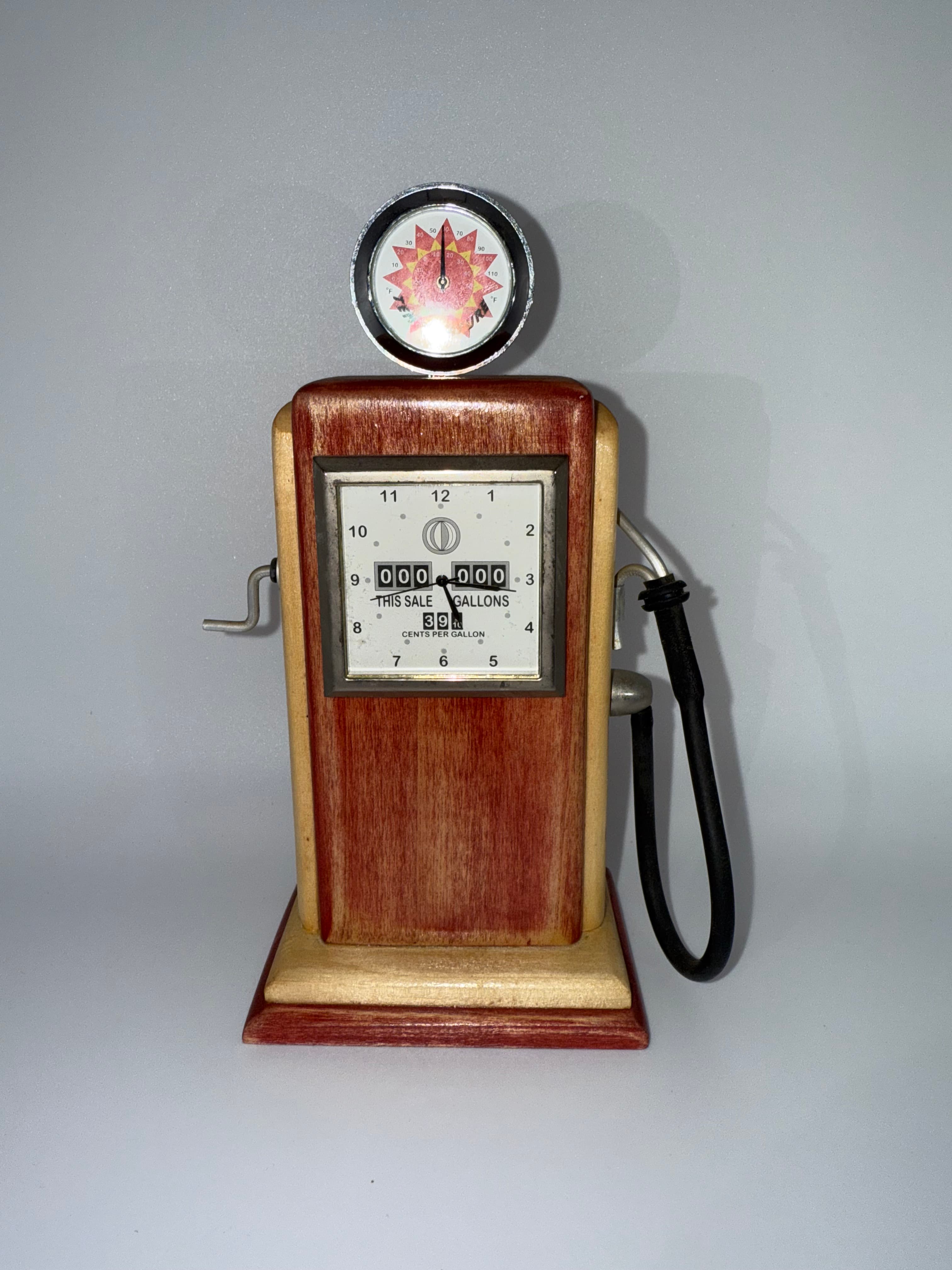Vintage Wooden Gas Pump Model Decor with Gauge