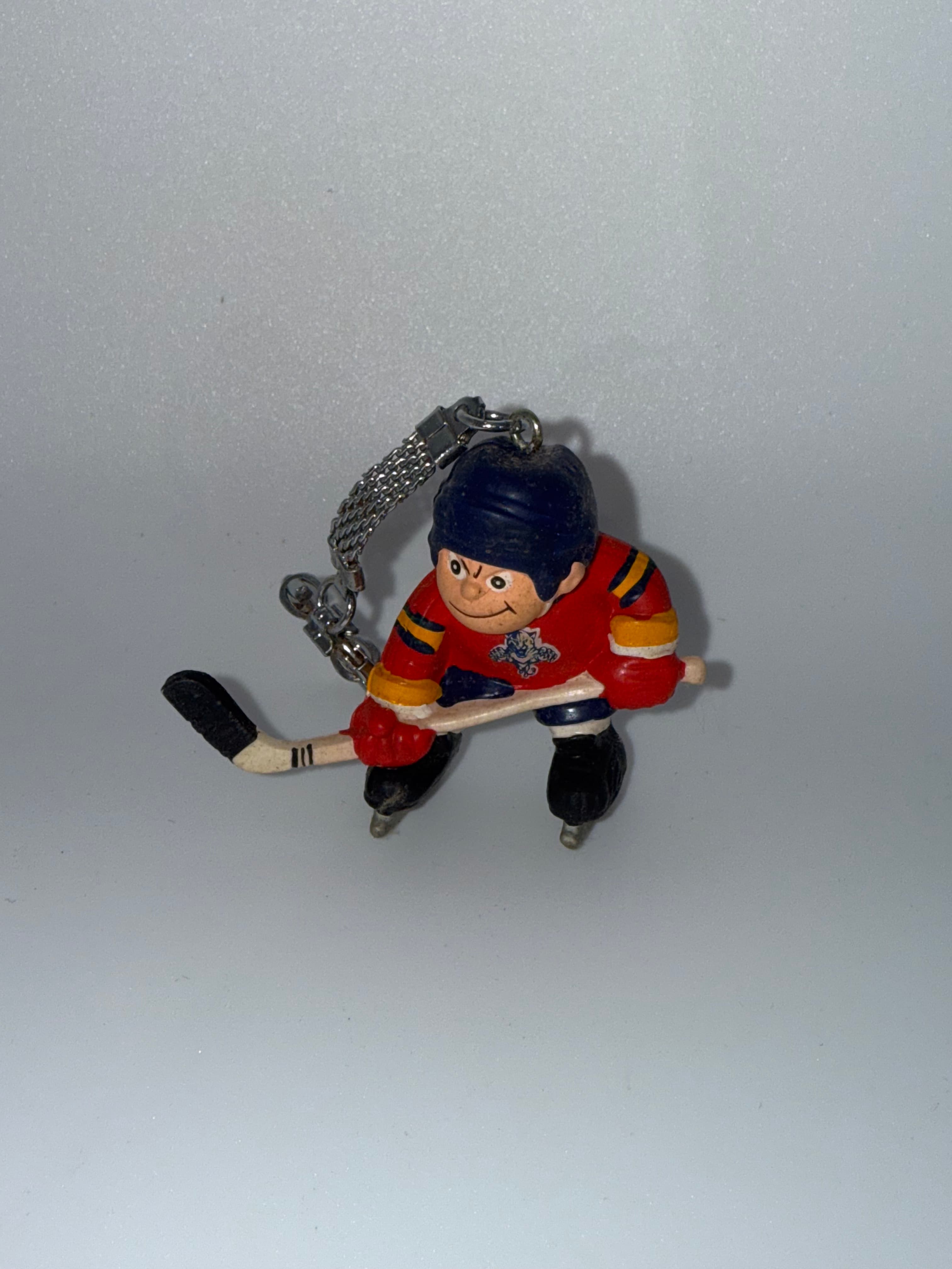 Vintage Hockey Player Figurine Keychain - Red Jersey